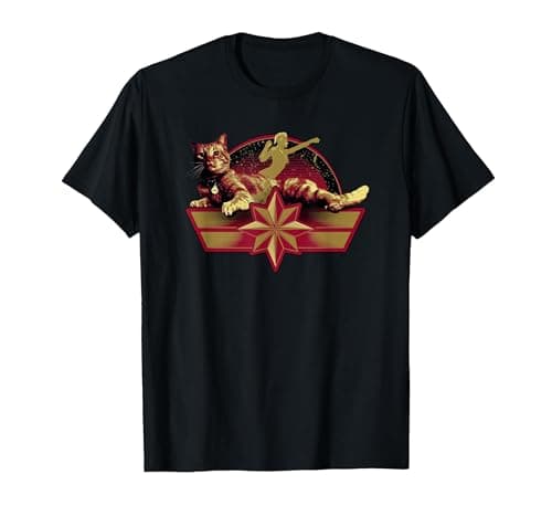 Image of Marvel Captain Marvel Star Symbol and Goose The Cat T-Shirt T-Shirt, Men, Black, X-Large