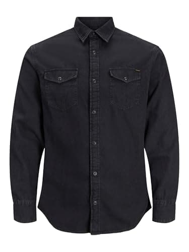 Image of Jack & Jones Men's Jjesheridan Shirt L/S Denim Shirt, Black (Black Denim Fit Slim), XL