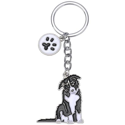 Image of WEWAYSMILE Dog Keyring Keychain, Small Dog Metal Keychain, Cute Puppy Metal Key Ring, for Decor Car Keyring Tag Personalised Gift, Long 3.98 in/10.1cm (Border Collies)
