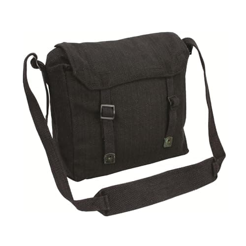 Image of Outdoor World Canvas Haversack Bag – Vintage Military-Style Cotton Canvas Satchel – Compact Work, School, Student, Lunch & Outdoor Shoulder Messenger Crossbody Bag with Adjustable Strap (Black)