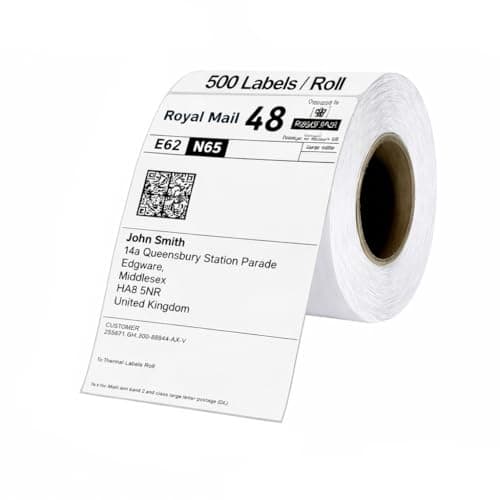 Image of Volunx Thermal Shipping Labels Roll, 4x6 Inch, 500 Labels, 100x150mm, Strong Adhesive, Waterproof, BPA-Free, Compatible with Zebra, Dymo 4XL, Rollo, MUNBYN (1 Roll - 500 Labels)