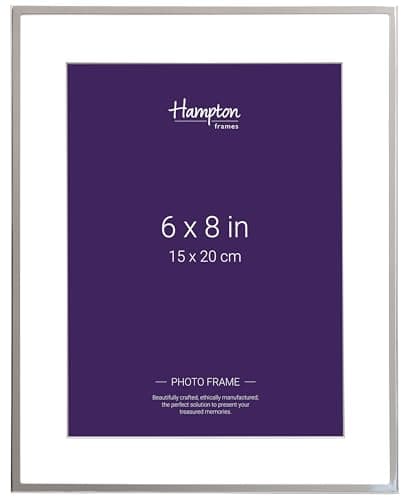 Image of Hampton Frames | Mayfair Silver Plate Photo Frame, 6x8in (15x20cm), Bevel Cut White Mount, Glass Aperture, Freestanding or Wall Mount | Photo Display for Home or Office