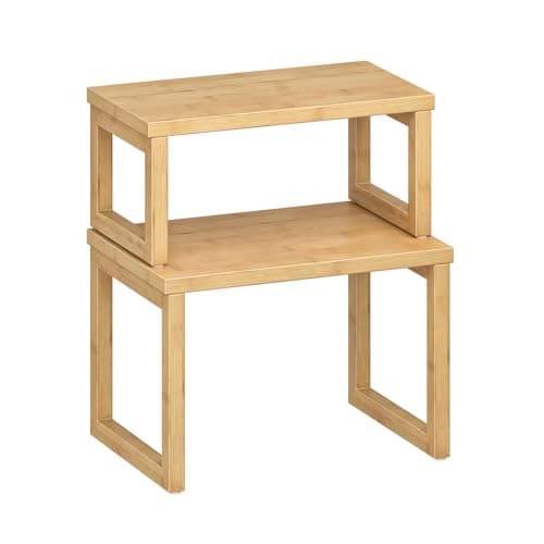 Image of HOOBRO Spice Rack, Set of 2 Cupboard Shelf Organiser, Expandable Kitchen Shelf Organiser, Stackable Spice Holder, Bamboo, Natural EYL20TL01