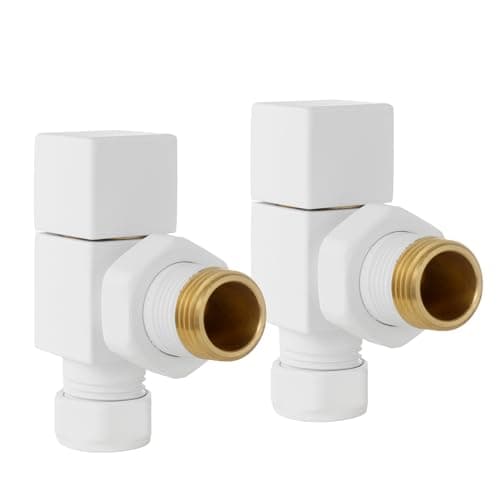 Image of VANCOCO 2Pcs 1/2"×15mm Glossy White Angled Radiator Valves Square, Manual Radiator Valves Pair Standard Connection for Heated Towel Rail and Central Heating Modern Bathroom