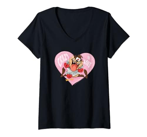 Image of Looney Tunes Taz Valentine's Day Crazy In Love V-Neck T-Shirt