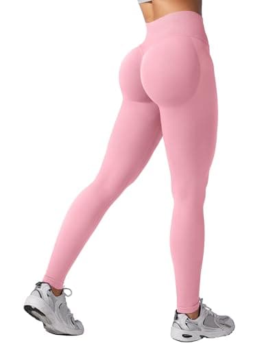 Image of ZAAYO Seamless Butt Lifting Gym Leggings for Women UK High Waist Tummy Control Fitness Opaque Stretchy Sport Yoga Tights Pants Pink S