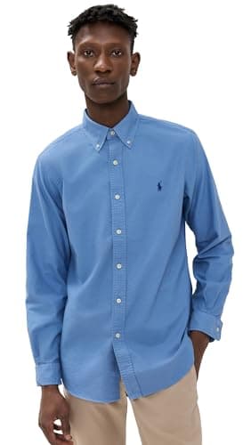 Image of Polo Ralph Lauren Men's Classic Oxford Long Sleeve Sport Shirt, Bastille Blue, Large