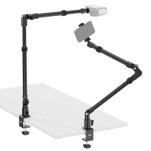 Image of NEEWER 45.5" Overhead Camera Desk Stand, Aluminum 4 Section Magic Mic Boom Arm with C Clamp Mount Holder, for Webcam LED Light Microphone Streaming Zoom Video Recording, Max Load 4.41lb, DS023
