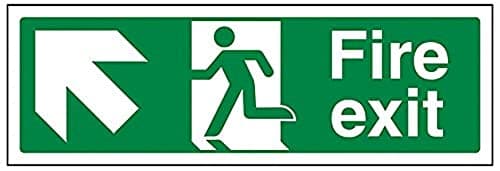 Image of V Safety Fire Exit Arrow Up Left Sign - 300mm x 100mm - 1mm Rigid Plastic