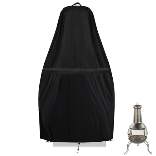 Image of Flymer Chiminea Cover Waterproof, 82/60 × 120 cm 500D Heavy Duty Chimenea Cover with Handle, Windproof & UV-Resistant Garden Patio chiminea Covers, Black