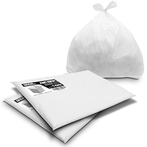Image of RE-GEN 30L Essential Range Medium Kitchen, Bathroom Square Bin Liners White Refuse Sacks (2 Pack, 200 Bags) Everyday, Office & Home Use | Quality Rubbish Garbage Bags 381/609 x 609mm
