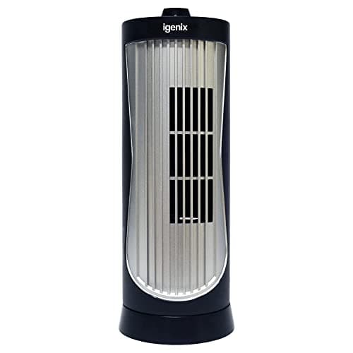 Image of Igenix DF0020 12" Mini Tower Fan – Compact Oscillating Desk Fan with 2 Speed Settings, Quiet Operation, Easy-Carry Handle, Ideal for Home, Office, Bedside & Desktop Use – Black/Silver