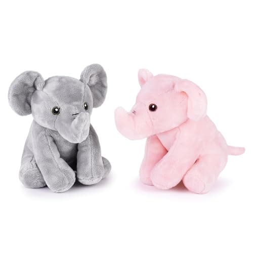 Image of Zappi Co Elephant Set Plush Toys Pink + Grey (15cm) Trunk Duo - Soft, Cuddly, 100% Recycled - Perfect Pair