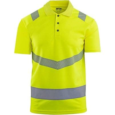 Image of TROJAN Arco Men's Hi-Vis Polo Shirt, Yellow, Short Sleeve, Class 2 EN ISO 20471 & UPF 40+, Recycled Polyester, Moisture-Wicking, Reflective Tape, Size M, Mens Medium