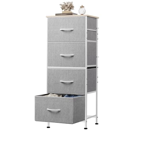 Image of WLIVE Chest of Drawers with 4 Drawers, Fabric Drawers Storage Unit with Wood Top Steel Frame, Storage Organizer Unit for Bedroom, Living Room, Kids Room, Light Grey
