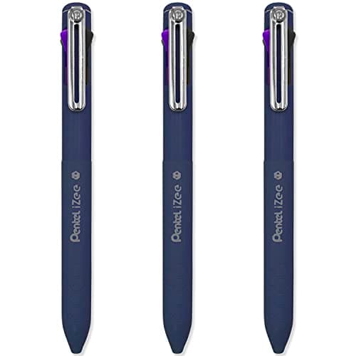 Image of Pentel iZee 4 Colour Ballpoint Pen - Deep Violet Barrel - Multi Ink - Black, Violet, Blue & Green Ink - Pack of 3
