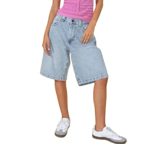 Image of Nicoxijia Women's Jean Shorts Y2k Loose Denim Baggy Bermuda Shorts Low Rise Wide Leg 2026 Trendy Casual Summer Denim Shorts (Light Blue, M)