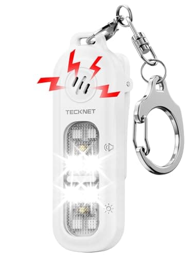 Image of TECKNET 130dB Personal Alarms for Women with SOS Strobe Light, Rechargeable Clip On Torch & IPX4 Waterproof Running Lights, Safety Siren Panic Alarm with Keychain for Runners Kids and Elderly - White