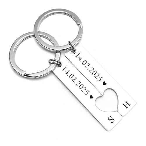 Image of EDSG Personalised Keyring Custom Heart Keyring Set 2Pcs Couple Keyrings Keychain Valentines Gifts for Him Her Boyfriend Girlfriend Matching keychains Engagement Gifts for Couples (Silver)