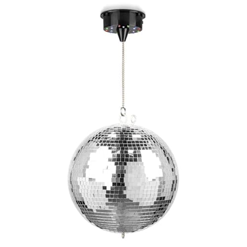 Image of Fuzzix 30cm Mirror Ball with Battery-Powered LED Motor, Rotating Disco Glitter Lighting, Portable Party Event Decoration for Karaoke, DJs, Home Parties