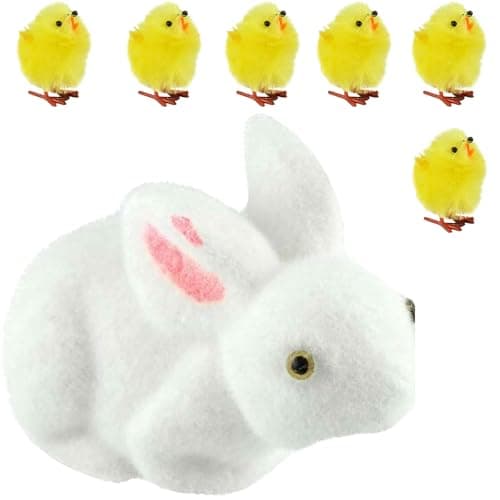 Image of Easter Decorations Set – 6PCS Mini Yellow Chicks & White Polyfoam Bunny 10cm, Easter Basket Fillers, Table Centrepiece, Cute Spring Decor, Party Favours & Kids Gifts