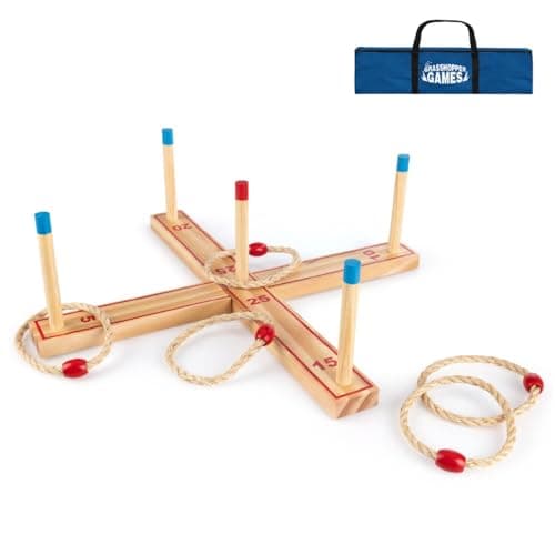 Image of Grasshopper Games | Ring Toss Game, Wooden Garden Game Set, Interactive Outdoor Game for Kids and Adults