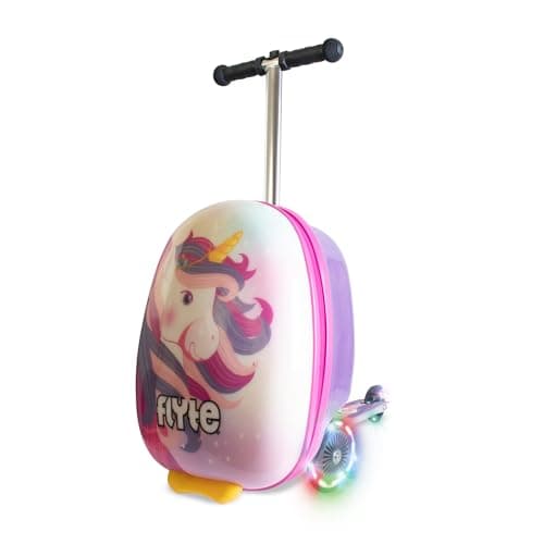 Image of Flyte Scooter 2-in-1 Suitcase Scooter Kids – Kids Ride on Suitcase, Easy-Glide Wheels, Ride on Luggage, 18-Inch, 25 Litre Capacity for Boys and Girls Aged 3+, Light Up Wheels – Luna The Unicorn
