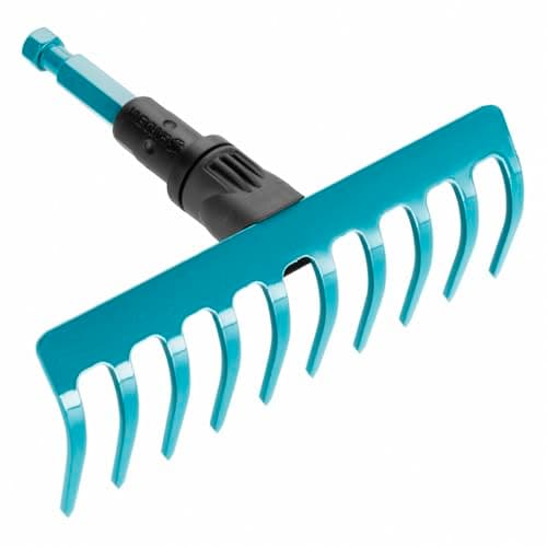 Image of Gardena combisystem rake garden rake for floor work such as cleaning, roughening and leveling, working width 18.5 cm, 10 teeth, for combisystem stems, stem recommended length of 130 cm (3185)