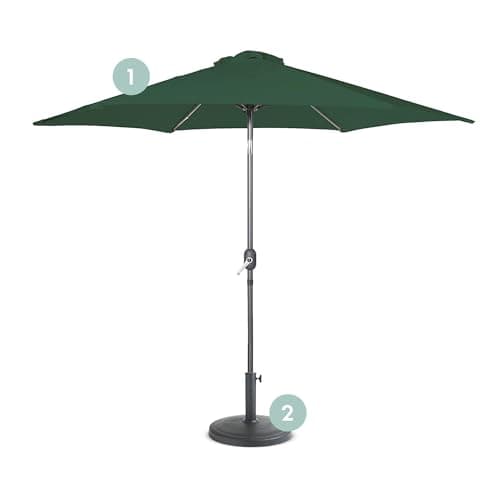 Image of VonHaus Parasol with Base – 2.7M Parasol Umbrella for Outdoor, Garden, Patio – Sun Shade Canopy with Hand Crank & Tilt Function – UV30+ Protection, Air Vent, Powder Coated Steel Frame, Dark Green