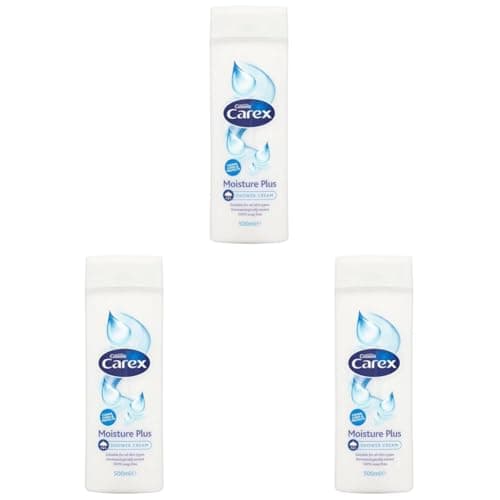 Image of Carex Moisture Plus Shower Cream 500ml Shower cream containing milk protein; a natural skin moisturiser. Cleans and cares. (Pack of 3)