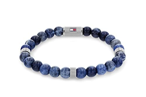 Image of Tommy Hilfiger Jewelry Men's Beaded Bracelet with Lava Stones Color Blue - 2790436