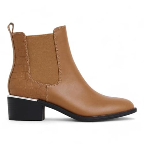 Image of Renna Women's Extra Wide Fit Heeled Chelsea Ankle Boots, Tan and Black, Sizes 4-8 (Brown, UK Footwear Size System, Adult, Women, Numeric, X-Wide, 5)