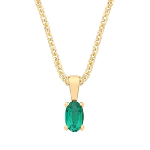 Image of Old English Jewellers 9ct Yellow Gold Created Emerald Oval Solitaire Pendant May Birthstone + 18" Chain Necklace