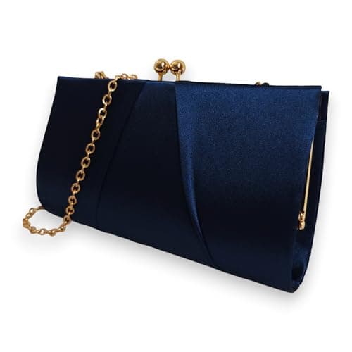 Image of UShopUK Satin Bridal Prom Wedding Evening Clutch Party Purse Handbag Hand Bag (Navy Blue)