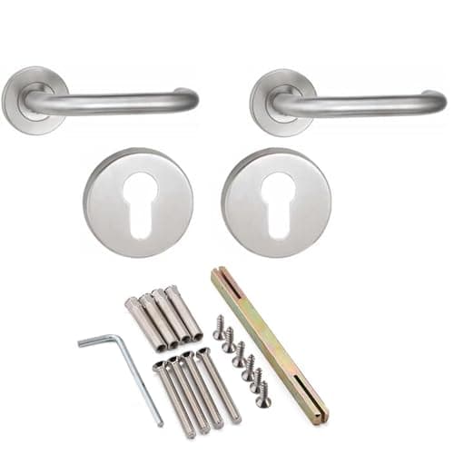 Image of NATIONWIDE - FIRE SPECIALISTS Stainless Steel Lever Handle with Escutcheons for Euro Cylinder, Round Door Lever Lock On Rose, Door Handle Set with Spindle, Interior Doors,