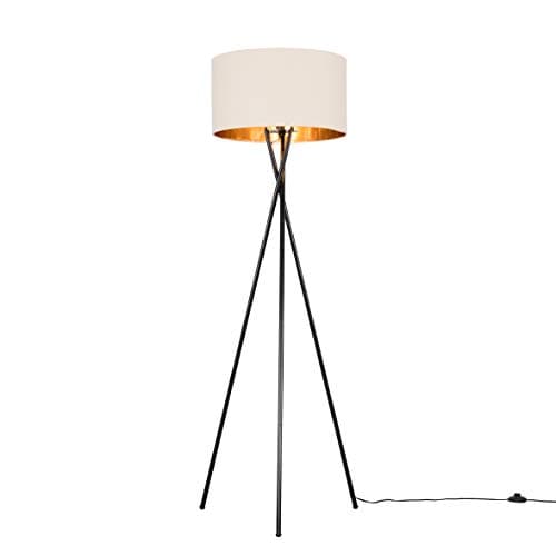 Image of MiniSun | Modern Gloss Black Metal Tripod Floor Lamp with a Beige and Gold Shade | Floor Lamps & Torchieres, Home Décor, Improvement & Lifestyle Essential