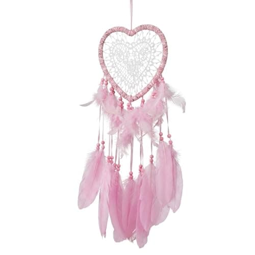 Image of Pink Dream Catcher, Dream Catcher for Bedroom Wall Decor, Sweet Dreams Protection for Rooms, Wedding Blessing Gift, Home Office Aesthetic Enhancement, Pink Heart Design Dream Catchers