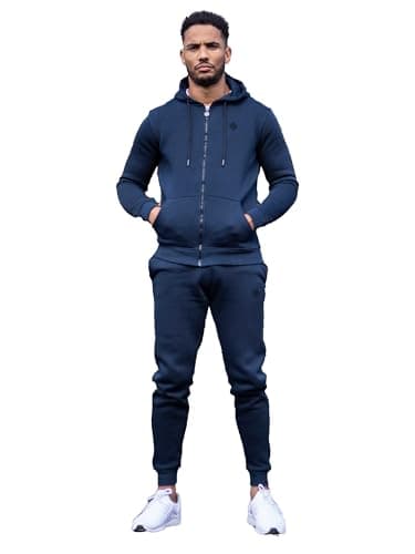 Image of 989Zé ENZO Mens Full Tracksuit Set Long Sleeve Zip Up Hoodie Jacket Sweatshirt and Casual Fleece Sweatpants Joggers HD577 + JG579 TRACKSUIT NAVY M