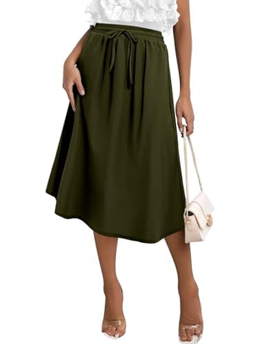 Image of KISSMODA Womens Midi Skirt High Waist A Line Boho Skirts Trendy Casual Work Elegant Summer Palazzo with Pockets Khaki