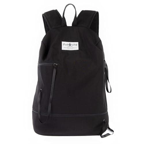 Image of The Pack Wolf Company - The Zippy Backpack, Casual Daypacks, Sturdy & Stylish Backpack for School, Travel Bag or School Bag with Side-Opening Main Compartment and Wide Front Pocket, Black