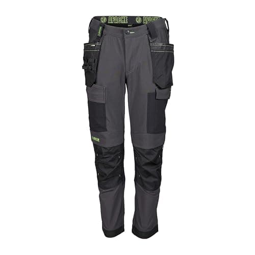 Image of Apache Mens Work Trousers | Calgary Slim Fit Work Trousers | Black and Grey | UK Size 34W 31L | 4 Way Stretch Fabric | Cordura Holster Pockets | All Day Comfort