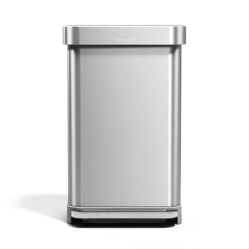 Image of simplehuman CW2080 45L Rectangular Kitchen Pedal Bin with Liner Pocket, Silent Soft Close, Strong Pedal, Dent-Proof Lid, Brushed Stainless Steel with Grey Plastic Lid, W 40.5cm x H 65.5cm x D 33.8cm