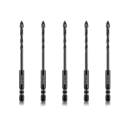 Image of Meccion Tile Drill Bit 5mm x 5Pcs Professional Cross Tungsten Carbide Tip Drill Bits for Tile, Brick, Glass, Porcelain, Plastic, Wood, Cement, Mild Metal