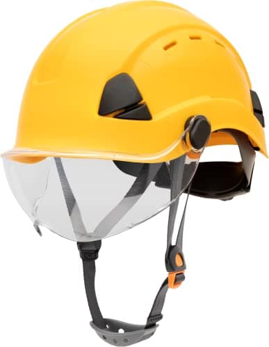 Image of Honeywell Fibre Metal Safety Helmet with Visor, Hard Hat for Construction, Vented, Yellow, FSH11002E