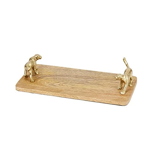 Image of Artesà Rectangular Serving Platter, Mango Wood Board with Leopard Shaped Handles, 32 x 15cm