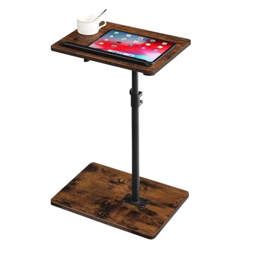 Image of MAHANCRIS 360° Rotating End Table, Height-Adjustable Side Table, C-Shaped Side Furniture, Snack Holder with Phone and Tablet Slot, for Living Room, Bedroom, Balcony, Rustic Brown AETRB4501