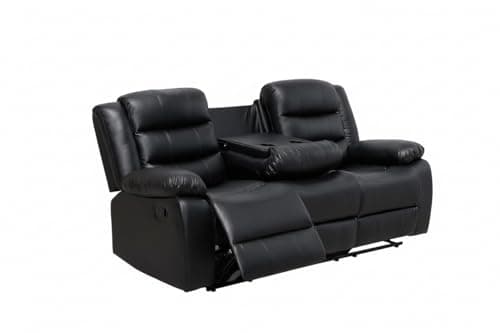 Image of AI Leather Recliner Sofa Set with Cup Holders – 3+2 Seater – Leather Sofa – Manual Recliner Sofa (Black, 3 Seater)