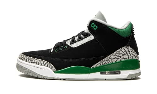 Image of NIKE Jordan Mens Air Jordan 3 Retro Leather Synthetic Trainers, Black/Pine Green-silver-white, 10 UK