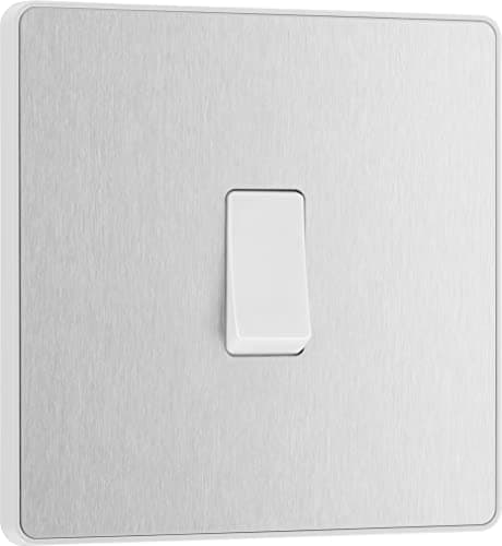 Image of BG Electrical Single Intermediate Wall Light Switch, Screwless Front Plate, Round Edges, Evolve, Brushed Steel, 20A, 16AX, PCDBS13W