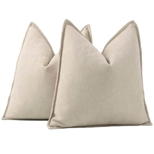 Image of Madizz Textured Chenille Cushion Covers Set of 2 Super Soft Decorative Throw Pillow Covers Boho Pillowcases Modern Home Decor for Sofa Bedroom 22x22 inch, 55x55 cm, Beige
